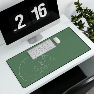 Cat XXL Mouse Mat / Pastel Green / Kitten Purr / Black Minimal Desk Mat / Mouse Pad / Mechanical Keyboard / Gamer