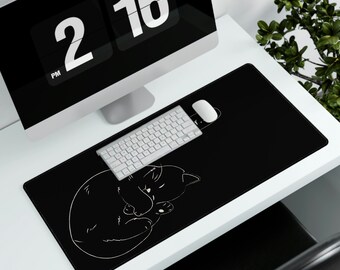 Cat XXL Mouse Mat / Black and White / Kitten Purr / Black Minimal Desk Mat / Mouse Pad / Mechanical Keyboard / Gamer