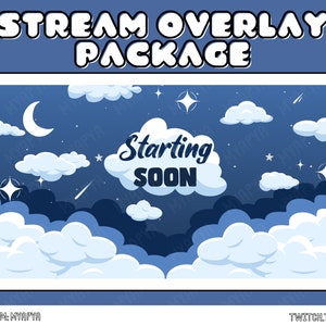 Blue Bubblegum Clouds Animated Scene Overlay Package for Twitch, Aesthetic Cute Setup Blue Clouds | Starting Soon | BRB | Panels