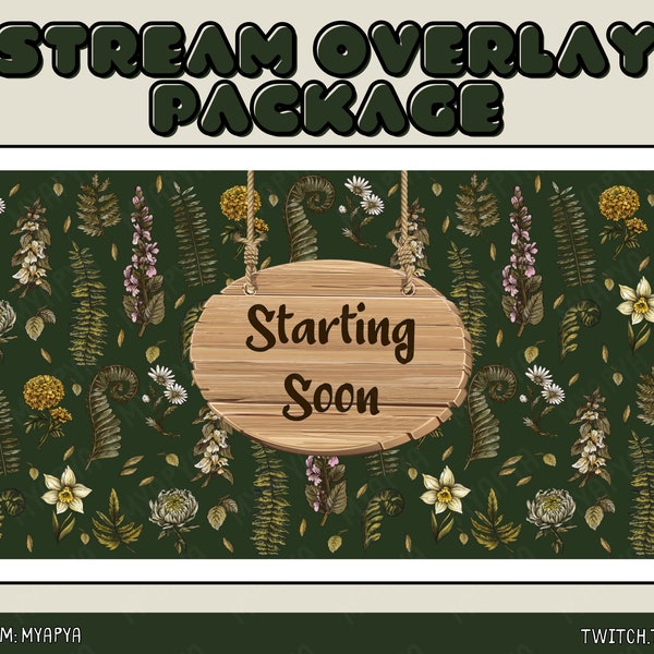 Woodland Plants Animated Twitch Scene Overlay Package, Aesthetic Setup Cute Cosy Botanical Plants | Starting Soon | BRB | Panels