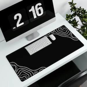 Black Minimal Mouse Mat / Simple Desk Mat / Contoured Topographic Design / Black and White DeskMat / Mouse Pad / Mechanical Keyboard / Gamer