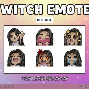 Chibi Girl Twitch Emotes Package | Discord Emotes | Channel Art - Cute Kawaii Chibi Emote set| Brown | Black Hair | BrownEyes