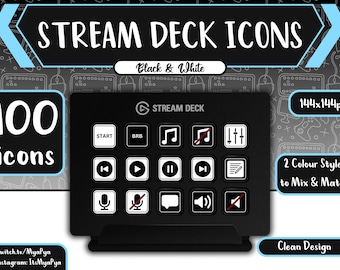Stream Deck icons set + screensavers. 100 Gradient Icon Pack for Elgato Streamdeck. Black and White icons.
