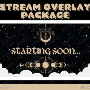 Paquete de superposición de escenas animadas de Celestial Moon para Twitch, configuración estética Starry Midnight Night Sky / A partir de pronto / BRB / Paneles