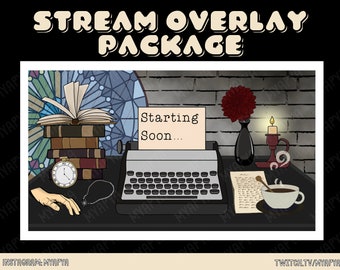 Dark Academia Animated Twitch Scene Overlay Package, Esthetische setup woensdag Nevermore Goth | Binnenkort | BRB | Panelen