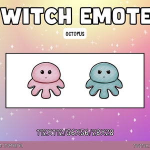 Octopus Plushy Twitch Emotes Package | Discord Emotes | Channel Art - Cute Kawaii Chibi Emote set| Pink | Blue | Octopus Emote