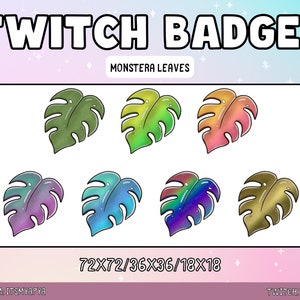 Pflanzenblätter Twitch Sub / Bit Badges Paket | Emojis | Emotes | Channel Art - Niedliches Kawaii Vibrant Monstera Botanische Wachsende Pflanze Abzeichen Set