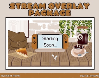 Cozy Cafe Lofi Animierte Twitch Szene Overlay Paket, Ästhetisches Setup Cute Cosy Fall Setup Switch Cafe Plants | Bald | BRB | Panels