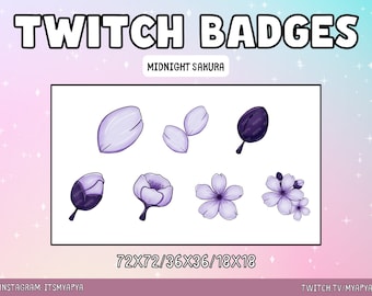 Cherry Blossom Purple Twitch Sub/Bit Badges Package | Emojis | Emotes | Channel Art - Cute Kawaii Sakura Petals Badge Set