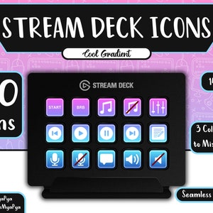 Stream Deck Icons Set + Bildschirmschoner. 100 Gradient Icon Pack für Elgato Streamdeck. Pink Blau Neon Symbole.