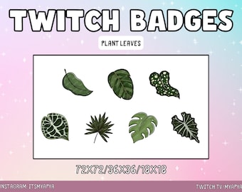 Plant Leaf Twitch Sub/Bit Badges Package | Emojis | Emotes | Channel Art - Cute Kawaii Cozy Botanical Leaves Badge Set