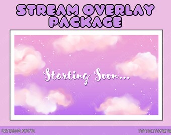 Gamer Girl Pink Cloud Animated Scene Overlay Package for Twitch, Aesthetic Cute Setup Pink Clouds | Starting Soon | BRB | Panels