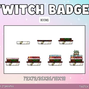 Book Twitch Sub/Bit Badges Package | Emojis | Emotes | Channel Art - Cute Kawaii Book Stream Badge Academia Badge Set Book Bit Badges