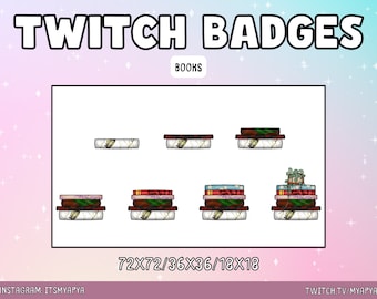 Book Twitch Sub/Bit Badges Package | Emojis | Emotes | Channel Art - Cute Kawaii Book Stream Badge Academia Badge Set Book Bit Badges