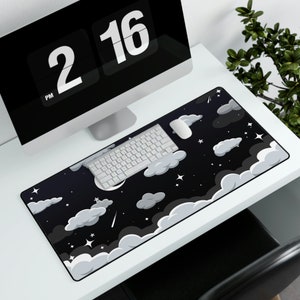 Midnight Sky Black XXL Mouse Mat / Cloudy Night Sky / Celestial Moon/ Starry Desk Mat / Large Mouse Pad / Mechanical Keyboard / Gamer