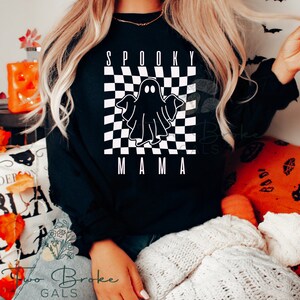 SPOOKY MAMA | Spooky Mama Crewneck | Checkerboard Ghost Sweatshirt | Halloween Mama Sweatshirt