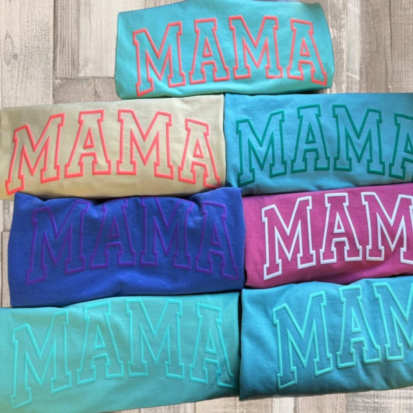 MAMA Puff Vinyl Comfort Colors T-shirt | Neon Comfort Colors Tee | Mama Puff Print T-shirt | Women's Comfort Colors T-shirt | Mom Shirt