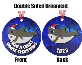 2023 Shark White Christmas Santa Hat Ornament | Personalization Available