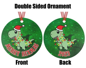 Dinosaur Merry Rexmas T-Rex  Christmas Lights Ornament 2023 | Personalization Available