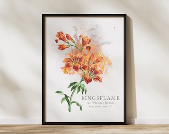 Kingsflame Print, Official SJM Merchandise, Throne of Glass Wall Art, Terrasen, Aelin Galathynius, Botanical Illustration, Oakwald Forest