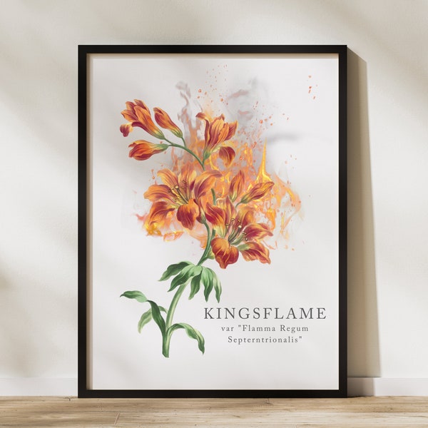 Kingsflame Print, Official SJM Merchandise, Throne of Glass Wall Art, Terrasen, Aelin Galathynius, Botanical Illustration, Oakwald Forest