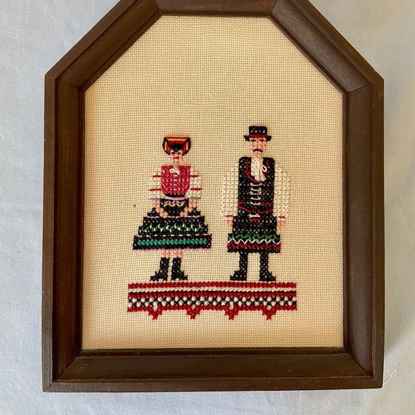 Vintage Balkan Cross Stitch Sampler Folk Art Traditional Costumed Couple