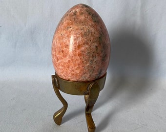 Pink Polished Solid Sunstone Egg with Brass Stand