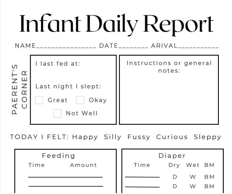 Infant Daily Report Etsy