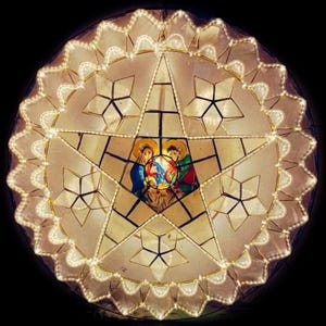 Holy Family 24&quot; Pure LED Classic All White Filipino Christmas Lantern - Capiz Parol