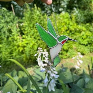 Ruby throated hummingbird stained glass- Made to Order