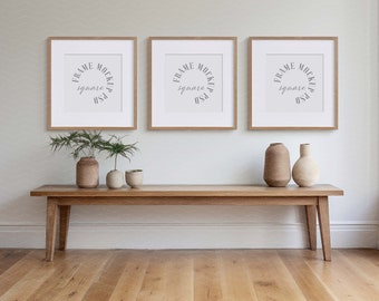 Three Square Frames Mockup, Square Frame Set of 3, Three Square Posters Mockup, Mockup for Digital Prints, Boho Scandinavian, Art Showcase