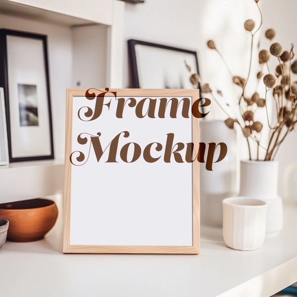 Scandinavian Frame Mockup, Vertical Frame Mockup PSD, 4x5 Ratio Wood Frame Mockup, for 8x10 Wall Art, Simple Wood Frame on Table