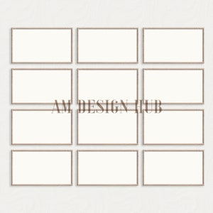 16x9 Frame TV Mockup, Set of 12 Light Wood Frame TV Mockup, Frame TV Bundle Mockup, Framed Art on Painted White Wall, Smart Object