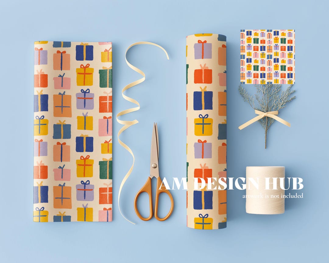 Wrapping Paper Mockup, Modern PSD Packaging Display for Pattern Design ...