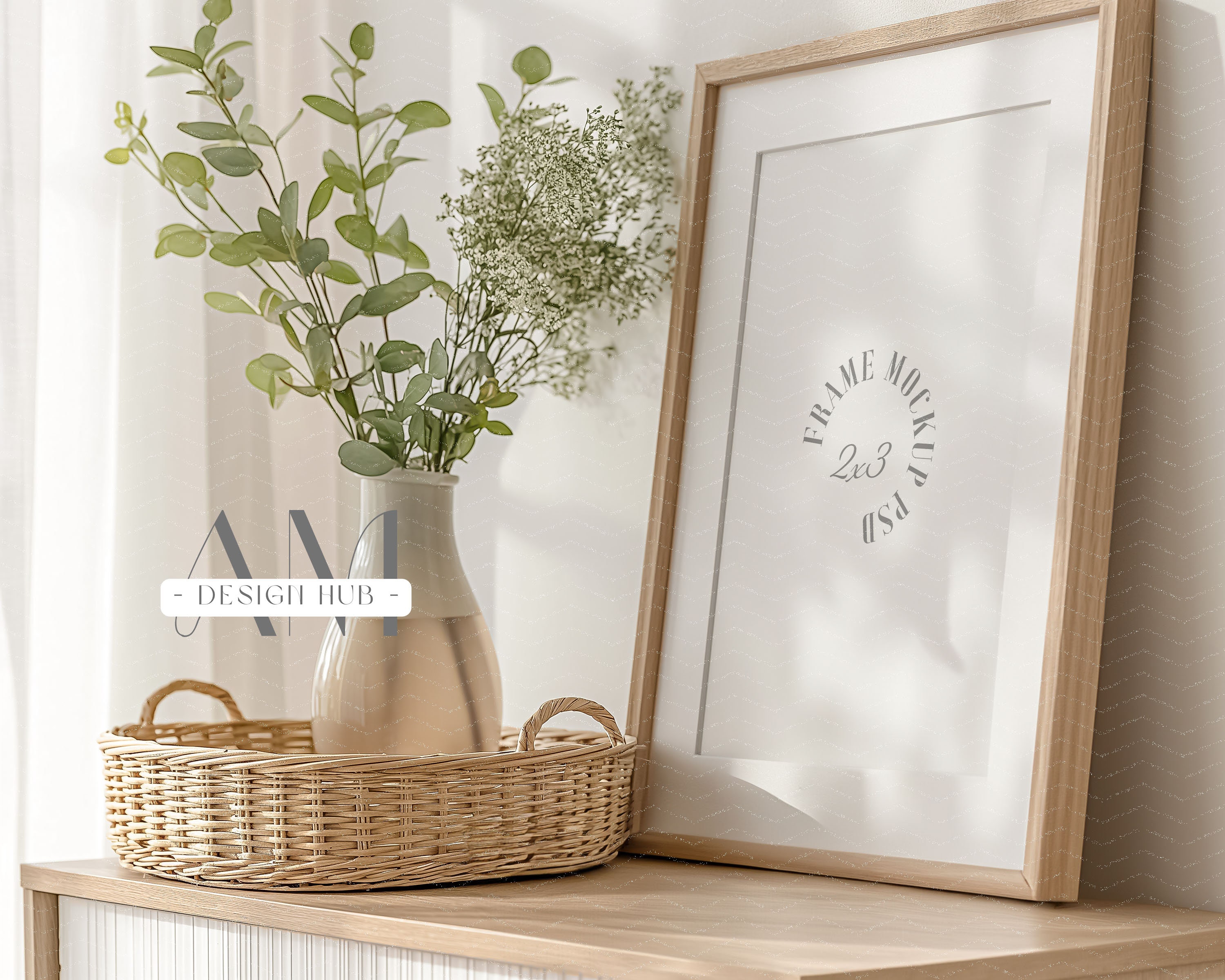 Farmhouse Wood Frame Mockup, Vertical 2x3 Poster Display with Mat, image size:3000x2400