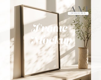 Frame Mockup, Vertical 8x10 Poster Display with Leaf and Window Shadow