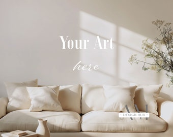 Home Interior Mockup Picture, Blank Walls Mockup, Living Room Mockup, Modern Apartment Interior Mockup, Soft White Sofa, Empty Walls Mockup