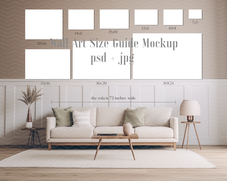 Wall Art Size Guide Mockup, Landscape Poster Display in Modern ...
