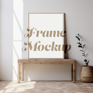 Boho Large Frame Mockup, 3x4 Ratio Vertical Frame, Boho Living Room Interior Mockup, Minimal 12x16 Boho Frame Mockup, Photoshop Template PSD