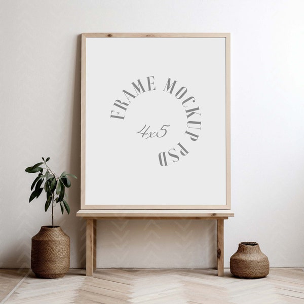 Farmhouse Boho Frame Mockup, 4x5 Ratio Art Mockup, Mockup for Printable Wall Art, Beige, Light Brown, Minimalist 8x10, 16x20 Poster Mockup