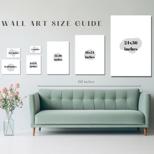 Wall Art Size Guide, Poster Size Guide, Inches, Vertical Sizes Comparison, Green Sofa, Photography Print Sizes Guide, Wall Display Guide