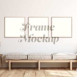 Three Square Frame Mockup PSD, Square Frame Set of 3 Mockup, Square Poster Mockup, Mockup for Wall Art, Scandinavian, PSD, Smart Object