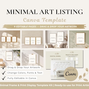 Starter Kit Canva Template for Art Sellers, Minimal Frame Mockup, Single Double Triple Frame Layouts, Wall Art Size Guide, Digital Download
