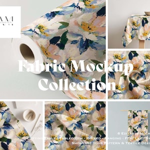 Fabric Textile Mockup Bundle, Pattern Mockup, Tablecloth, Roll, PSD & JPG
