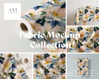 Fabric Textile Mockup Bundle, Pattern Mockup, Tablecloth, Roll, PSD & JPG