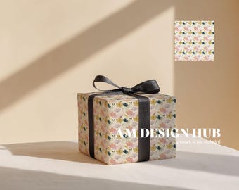 Wrapped Gift Box Mockup, Realistic Packaging for Seamless Pattern Display and Branding Design