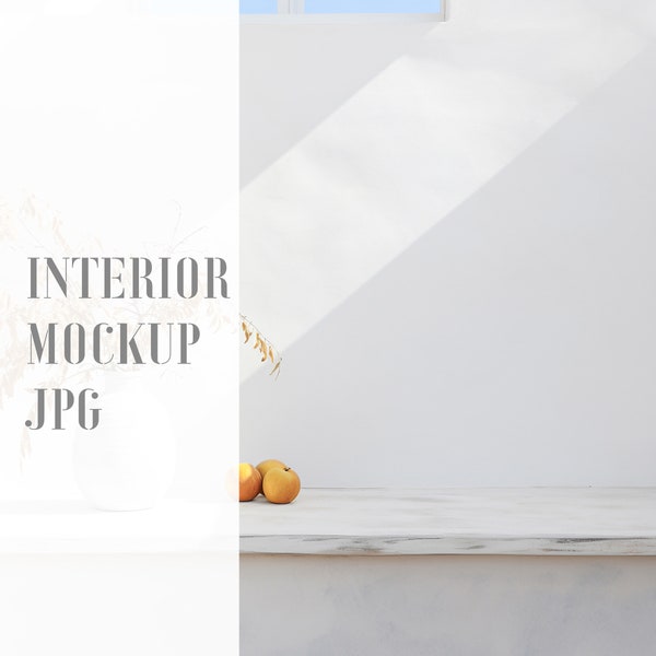 White Wall Mockup, Blank Wall Mockup, Natural Light, Greek Patio White Wall for Decoration, Mediterranean Autumn Decor, JPG Instant Download