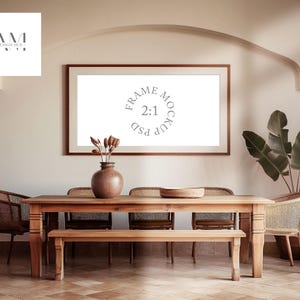 Panoramic Frame Mockup, 2:1 Ratio Landscape Frame Mockup PSD, Horizontal Art Display, Spanish Living Room Interior Mockup