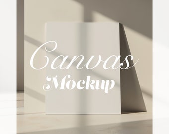 Könnte beinhalten: Ein weißer Leinwand-Mockup mit dem Text "Canvas Mockup" in weißen Buchstaben.