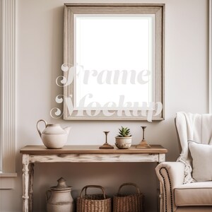 Farmhouse Frame Mockup, Vertical 4x5 Poster Display in Modern Interior